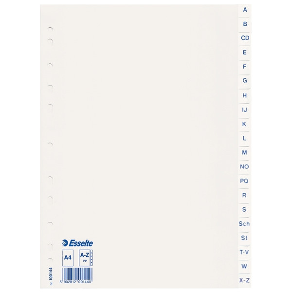 Esselte 100144 separadores de plástico blancos | pestañas A-Z | 11 agujeros 203828 - 1