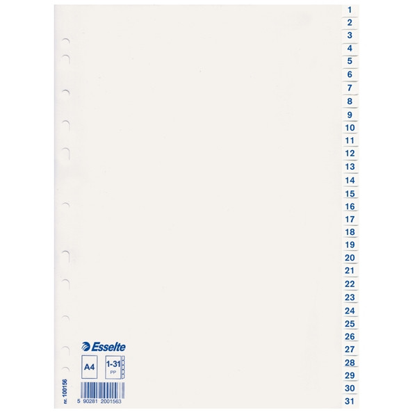 Esselte 100156 separadores de plástico blancos | 31 pestañas | 11 agujeros