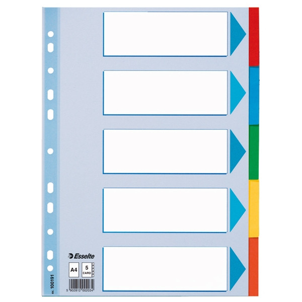 Esselte 100191 separadores de plástico de colores A4 con 5 pestañas (11 agujeros)