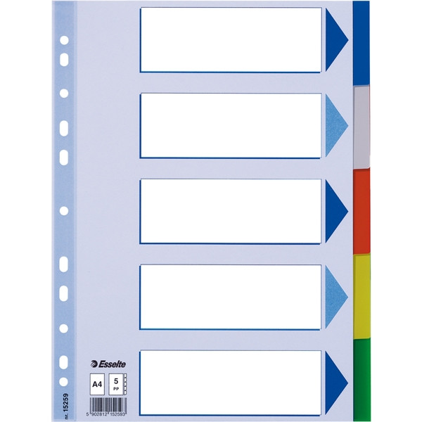 Esselte 15259 separadores de plástico de colores A4 con 5 pestañas (11 agujeros)
