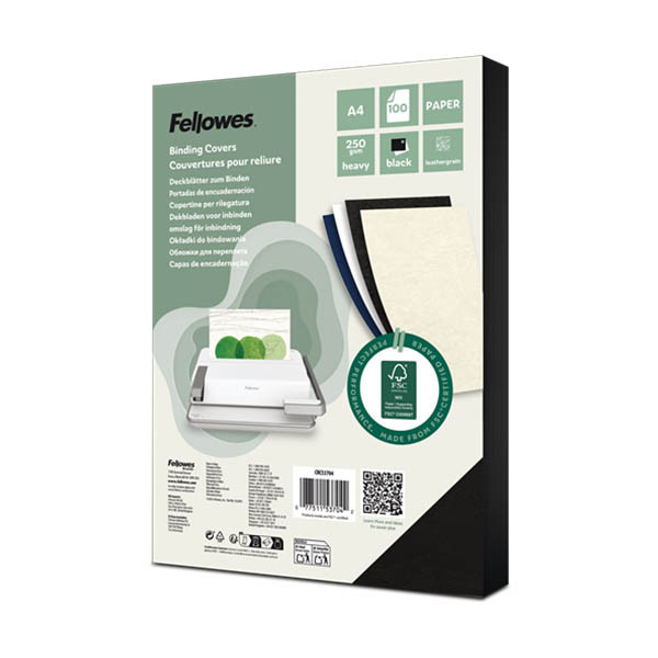 Fellowes Tapa de encuadernación | textura piel | 250gr| negra | A4 | 100 uds 213199 - 1