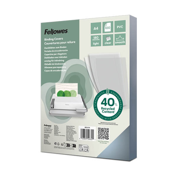 Fellowes Tapa de encuadernación de PVC | transparente | 180 micras | A4 | 100 uds 213210 - 1