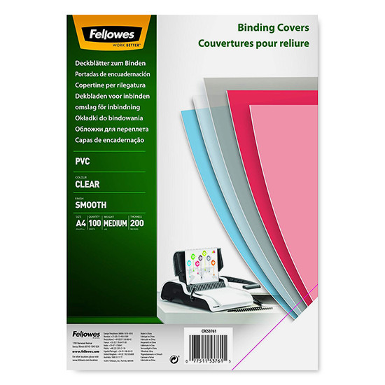 Fellowes Tapa de encuadernación de PVC | transparente | 200 micras | A4 | 100 uds