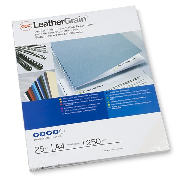 GBC CN040070 LeatherGrain Tapas de encuadernacion | 250 gr | blanco | textura de piel | 25 unidades