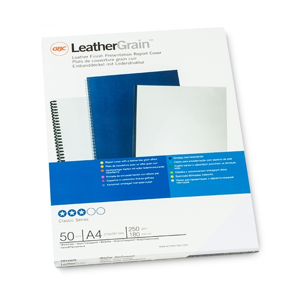 GBC CR1400 LeatherGrain Tapas de encuadernacion | transparente/blanco | A4 | 2 x 25 unidades 207812 - 1