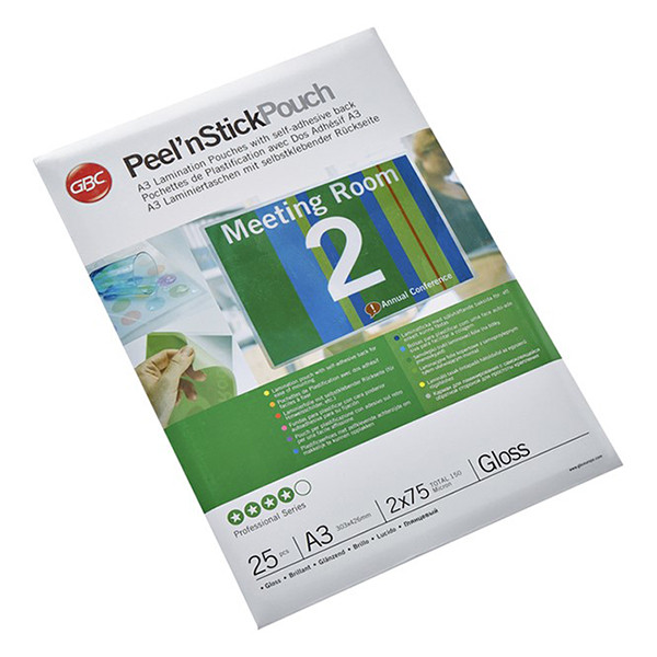 GBC Funda para laminar | adhesiva | A3 | brillante | 2x75 micras | 25 unidades