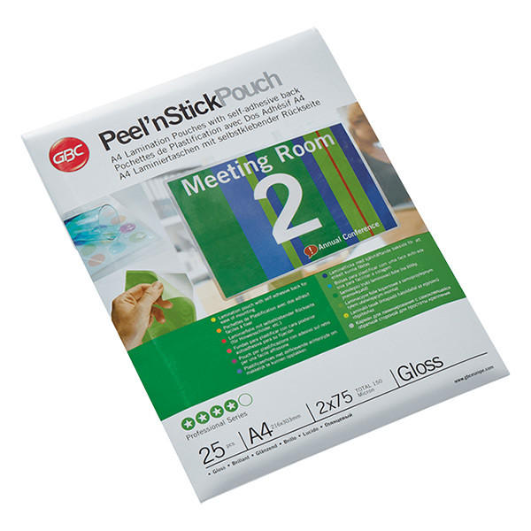 GBC Funda para laminar | adhesiva | A4 | brillante | 2x75 micras | 25 unidades