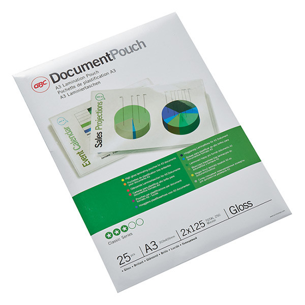 GBC fundas de laminacion de documentos | A3 | brillante | 2x125 micras | 25 unidades