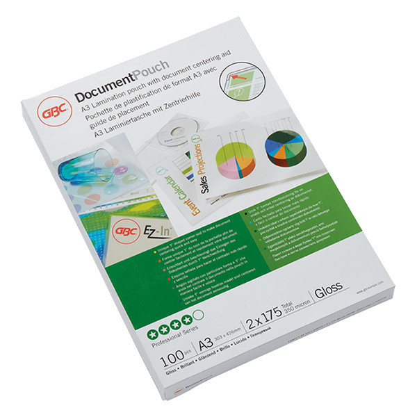 GBC fundas de laminacion de documentos | A3 | brillante | 2x175 micras | 100 unidades