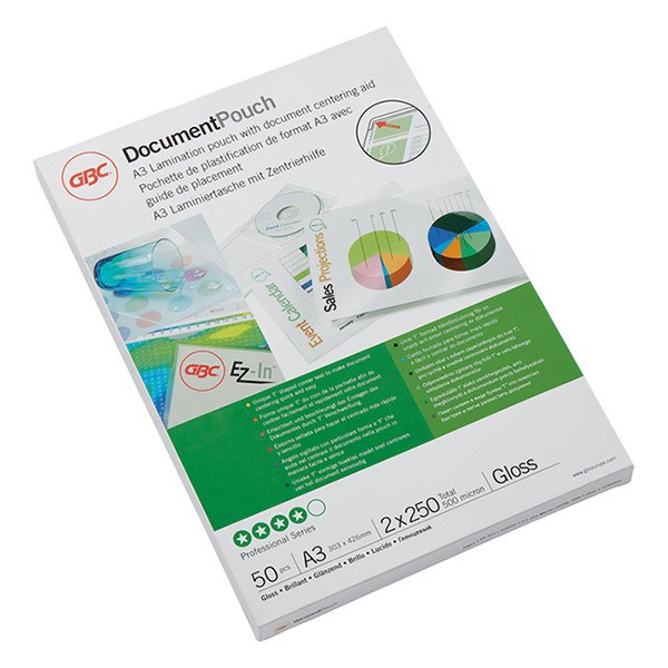 GBC fundas de laminacion de documentos | A3 | brillante | 2x250 micras | 50 unidades 207074 - 1