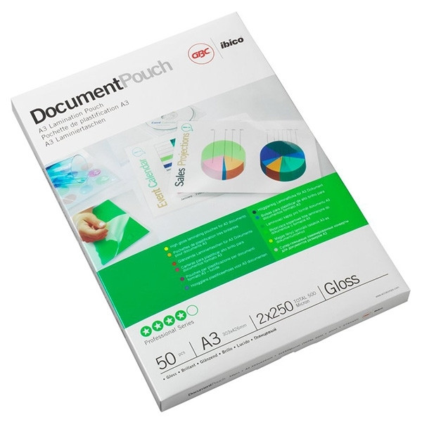GBC fundas de laminacion de documentos | A3 | brillante | 2x38 micras | 200 unidades
