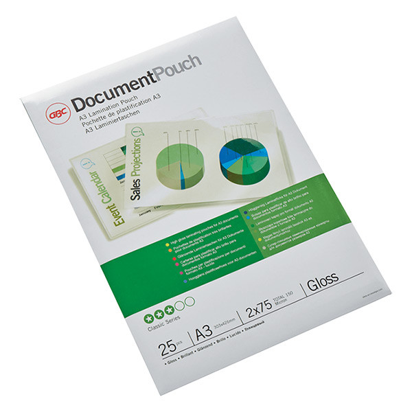 GBC fundas de laminacion de documentos | A3 | brillante | 2x75 micras | 25 unidades