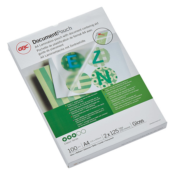 GBC fundas de laminacion de documentos | A4 | brillante | 2x125 micras | 100 unidades.
