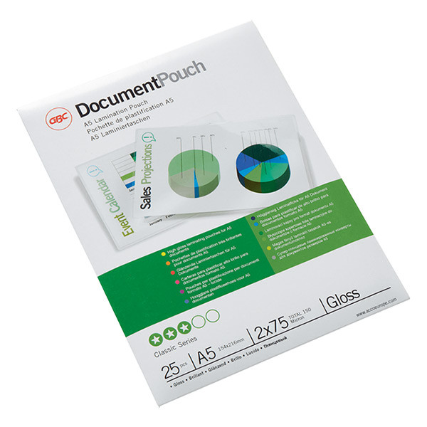 GBC fundas de laminacion de documentos | A5 | brillante | 2x75 micras | 25 unidades