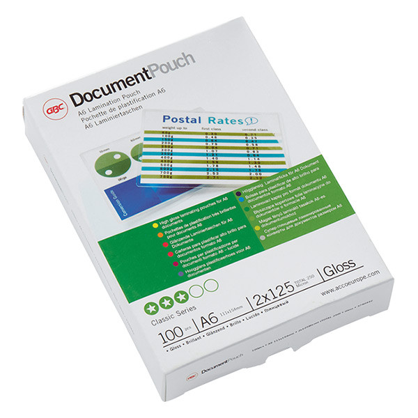 GBC fundas de laminacion de documentos | A6 | brillante | 2x125 micras | 100 unidades
