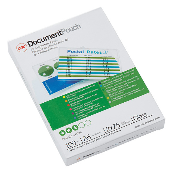 GBC fundas de laminacion de documentos | A6 | brillante | 2x75 micras | 100 unidades