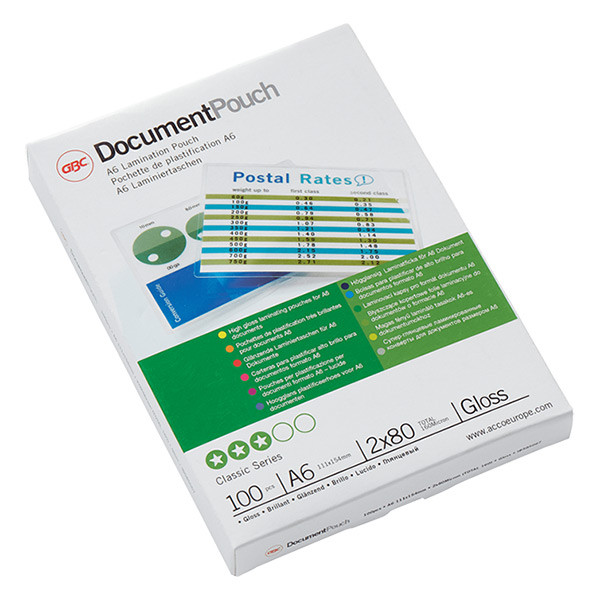 GBC fundas de laminacion de documentos | A6 | brillante | 2x80 micras | 100 unidades