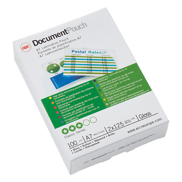 GBC fundas de laminacion de documentos | A7 | brillante | 2x125 micras | 100 unidades