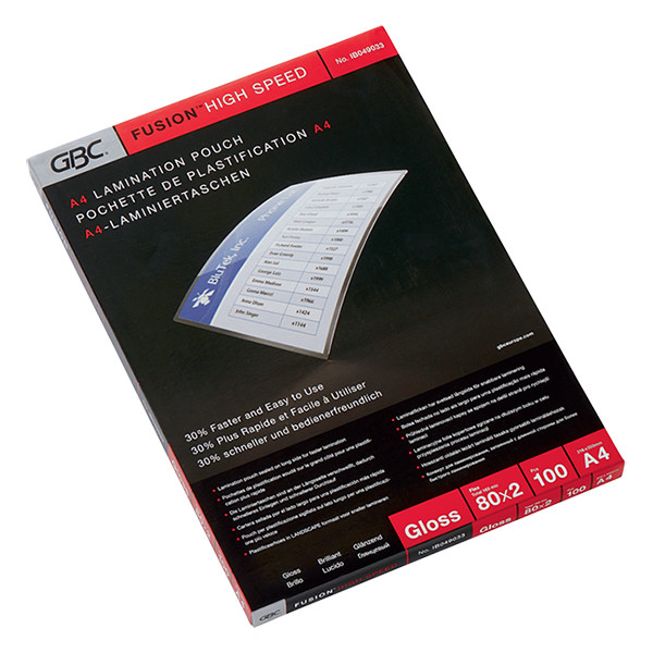 GBC fundas de laminacion rapida de documentos A4 | brillante | 2x80 micras | 100 unidades 207621 - 1