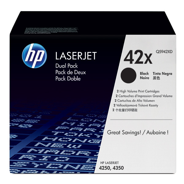HP 42XD (Q5942XD) toner negro XL pack doble (original) Q5942XD 054086 - 1