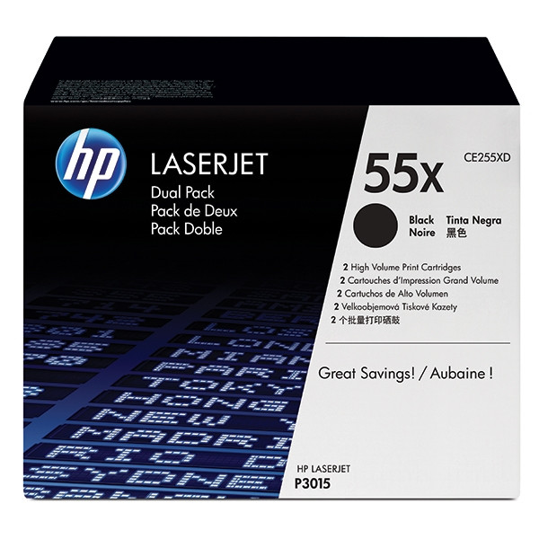 HP 55XD (CE255XD) Pack 2x toner negro XL (original) CE255XD 054100 - 1