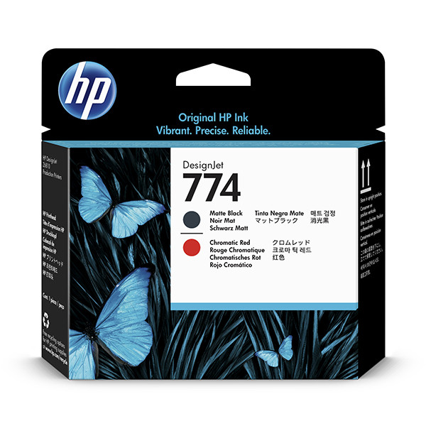 HP 774 (P2V97A) cabezal de impresión negro mate y rojo cromático (original) P2V97A 055354 - 1