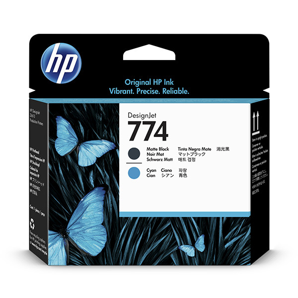 HP 774 (P2W01A) cabezal de impresión negro mate y cian (original) P2W01A 055362 - 1