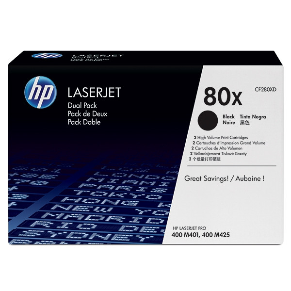 HP 80X (CF280XD) toner negro XL pack doble (original) – imagen 2