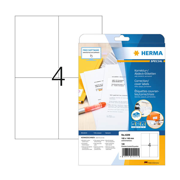 Herma Etiquetas de corrección/portada 4229 A4 105 x 148 blancas (100 etiquetas)