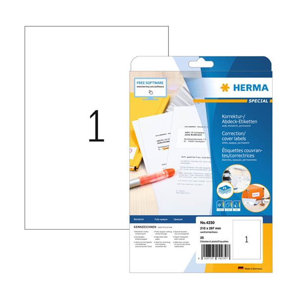 Herma Etiquetas de corrección/portada 4230 A4 210 x 297 blancas (25 etiquetas)
