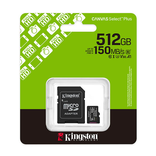 Kingston Canvas Select Plus Gen 3 tarjeta de memoria microSDXC de 512 GB con adaptador SD 255011 - 2