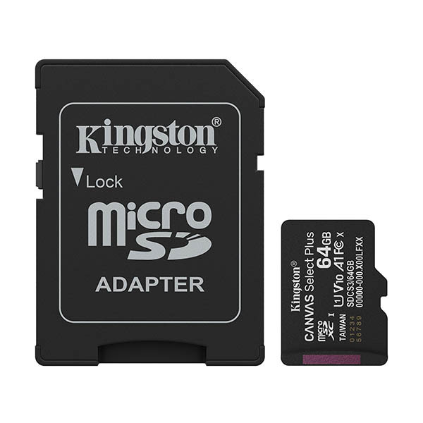 Kingston Canvas Select Plus Gen 3 tarjeta de memoria microSDXC de 64 GB con adaptador SD 255008 - 1