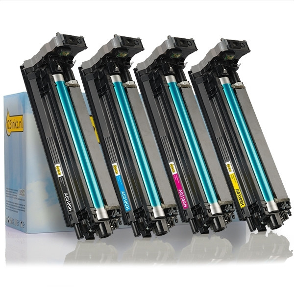 Konica Minolta A03100H, 5H, AH, GH Pack ahorro: tambor negro + 3 colores (marca 123tinta) A03100HC A03105HC A0310AHC A0310GHC 130125 - 1