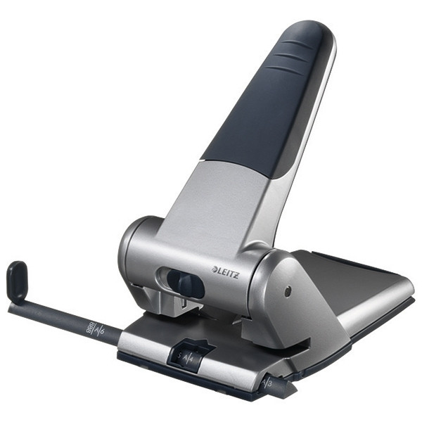 Leitz 5180 Perforadora de 2 orificios plateada para trabajo pesado (65 hojas)