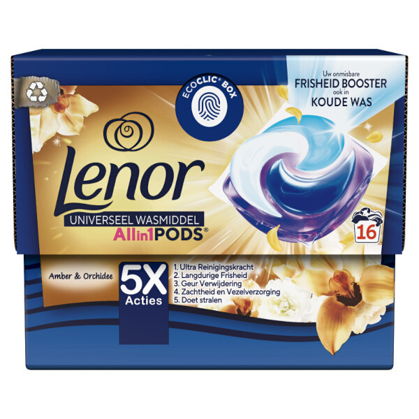 Lenor cápsulas todo en 1 Ámbar y Orquídea (16 lavados)