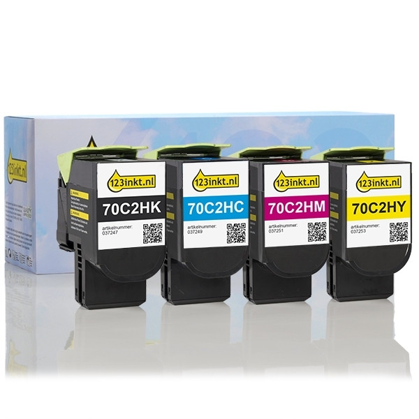 Lexmark 70C2HK0, C0, M0, Y0 toners (marca 123tinta) | Pack negro + 3 colores 130282 - 1