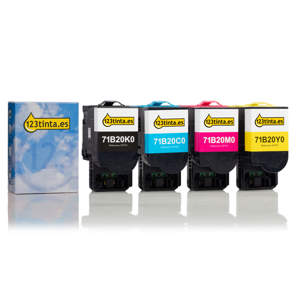 Lexmark 71B20K0, C0, M0, Y0 Pack ahorro toner negro + 3 colores (marca 123tinta)  130296 - 1