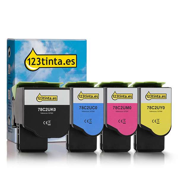 Lexmark 78C2UK0, C0, M0, Y0 Pack ahorro toner negro + 3 colores (marca 123tinta)  131986 - 1