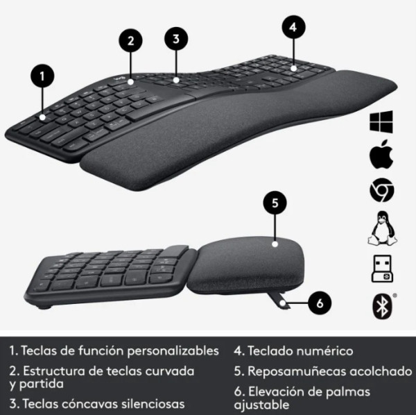 Logitech Ergo K860 Teclado inalámbrico ergonómico 828187 - 4