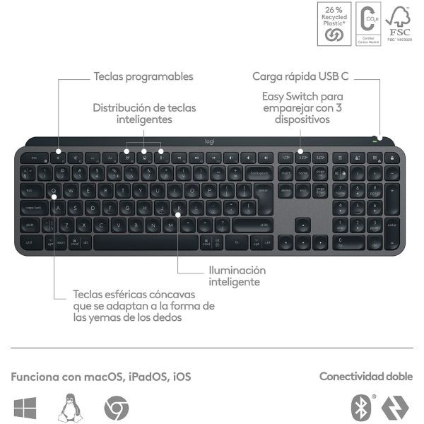 Logitech MX Keys S Teclado inalámbrico grafito 426937 - 2