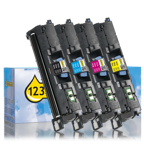Marca 123tinta - HP 122A/123A: HP Q3960A, 71A, 72A, 73A toners | Pack negro + 3 colores 133003 - 1