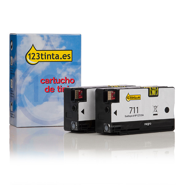 Marca 123tinta - HP 711 (P2V31A) Pack ahorro 2x cartucho de tinta negro P2V31AC 132148 - 1