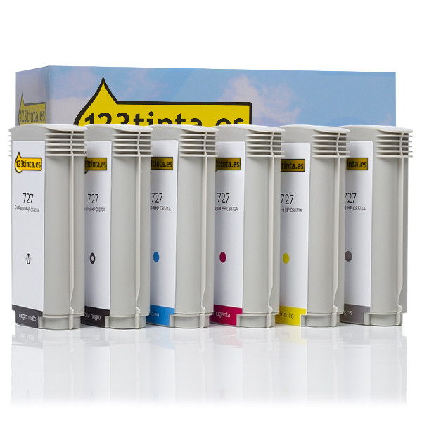 Marca 123tinta - HP 727 cartuchos de tinta | Pack 2 negros + 4 colores 160187 - 1