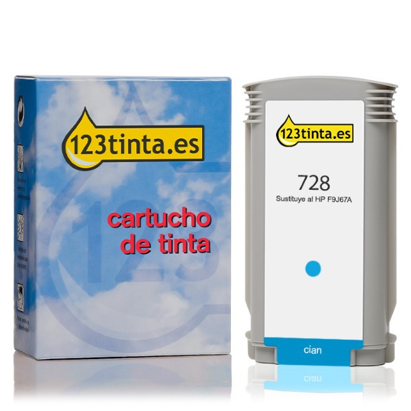 Marca 123tinta - HP 728 (F9J67A) cartucho de tinta cian alta capacidad F9J67AC 044491 - 1