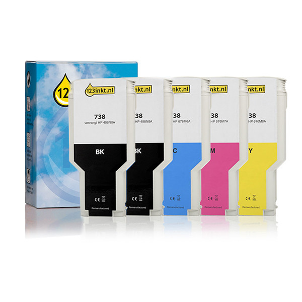 Marca 123tinta - HP 738XL cartuchos de tinta | Pack 2 negros + 3 colores 160737 - 1