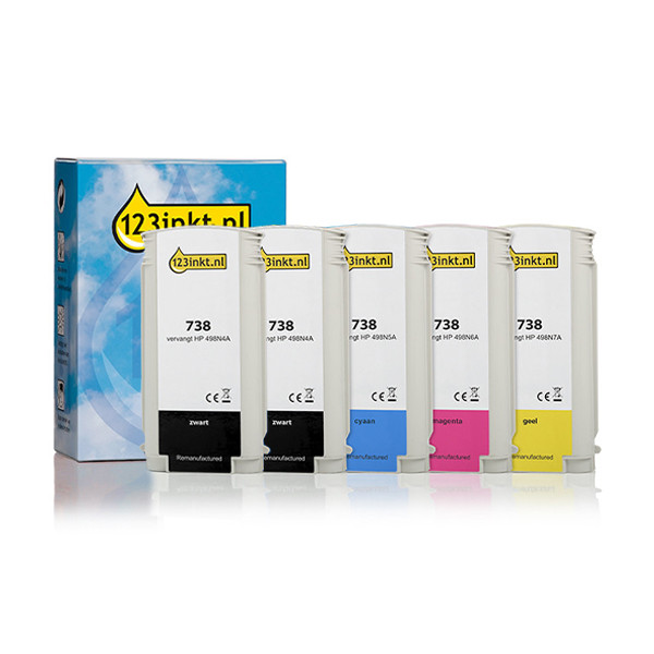 Marca 123tinta - HP 738 cartuchos de tinta | Pack 2 negros + 3 colores 160736 - 1