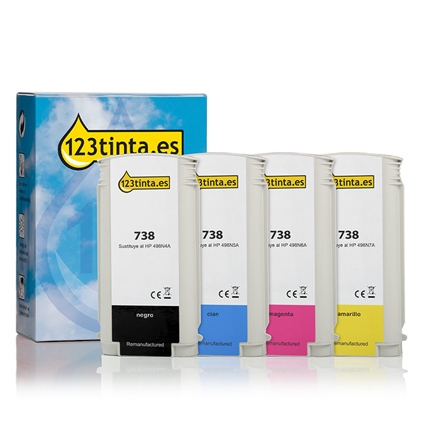Marca 123tinta - HP 738 cartuchos de tinta | Pack negro + 3 colores 160111 - 1