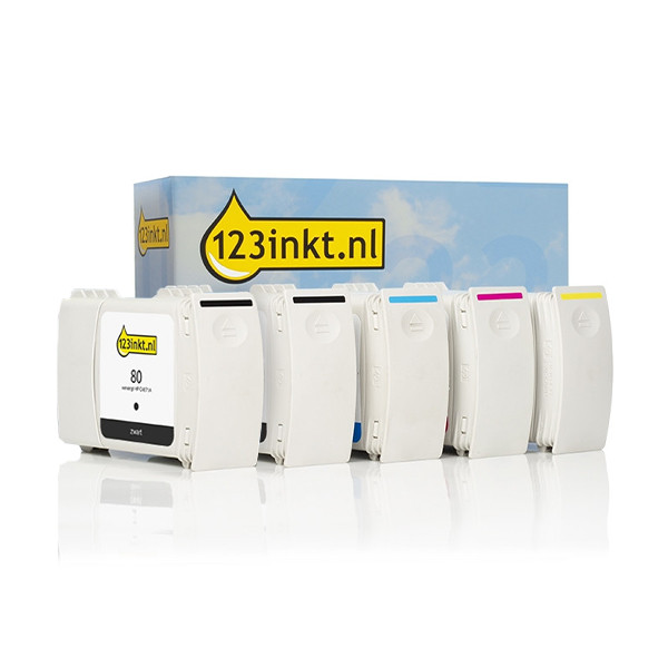 Marca 123tinta - HP 80 cartuchos de tinta | Pack 2 negros + 3 colores 160738 - 1