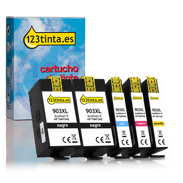 Marca 123tinta - HP 903XL cartuchos de tinta | Pack 2 negros + 3 colores 160741 - 1