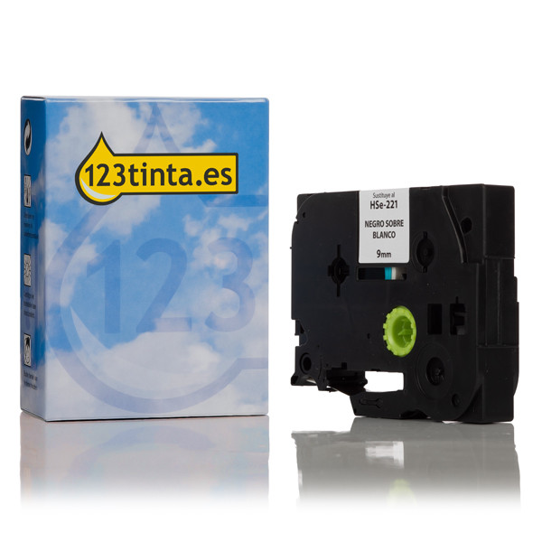 Marca 123tinta reemplaza a Brother HSe-221 Cinta termoretráctil negro sobre blanco 9 mm HSe221C 088885 - 1